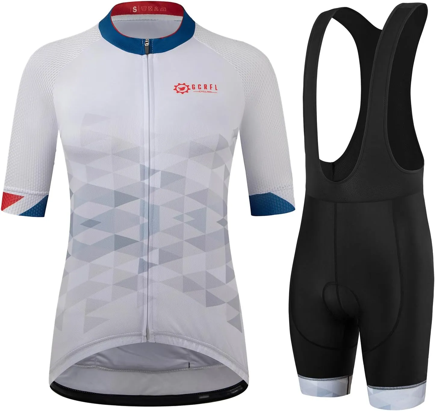 GCRFL Women's Cycling Jersey Set Short Sleeves Bike Jersey Zipper Pocket Bicycle Shorts with 4D Padded, Cycling Clothes Women