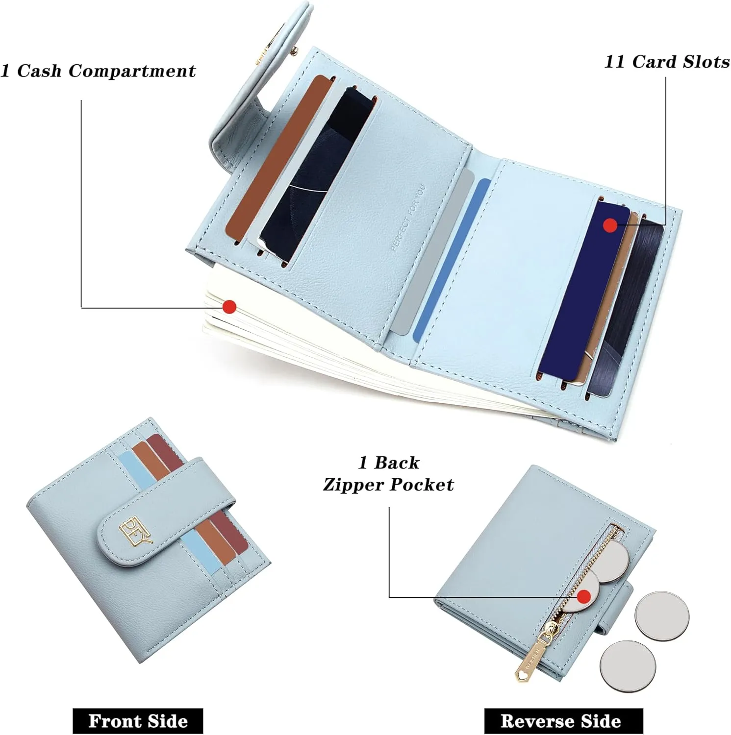GEEAD Small Wallets for Women Slim Bifold Credit Card Holder Minimalist Zipper Coin Pocket