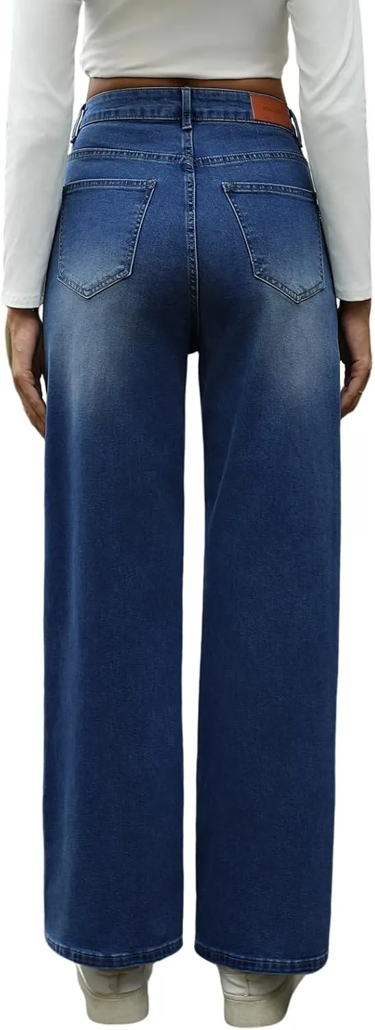 Genleck Women Loose Ripped Boyfriends Jeans High Waist Baggy Denim Pants Distressed Wide Leg Jeans Y2K