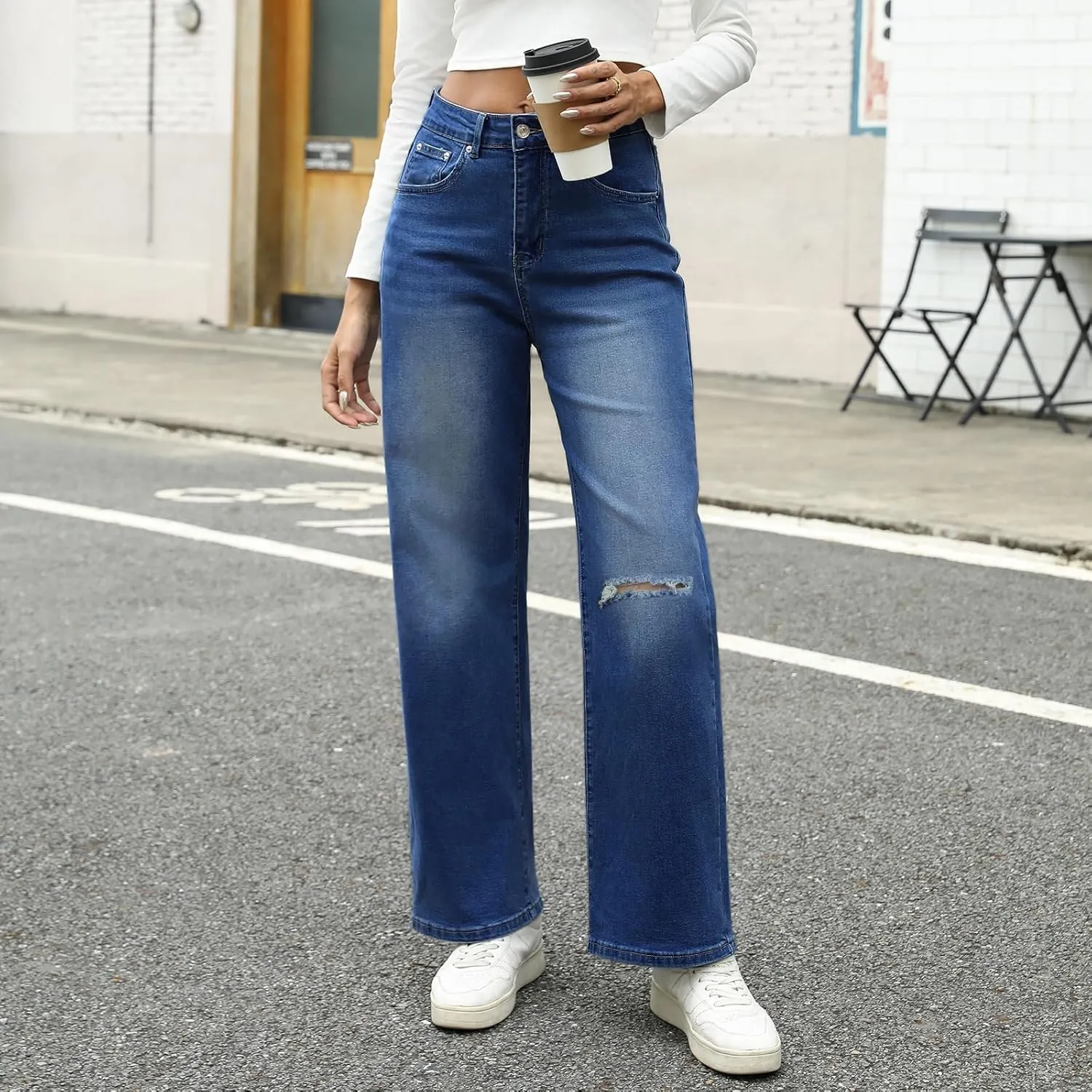 Genleck Women Loose Ripped Boyfriends Jeans High Waist Baggy Denim Pants Distressed Wide Leg Jeans Y2K