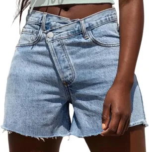 Genleck Womens Crossover Jean Shorts - Stretch High Waisted Trendy Denim Shorts Curvy Casual Summer Clothes