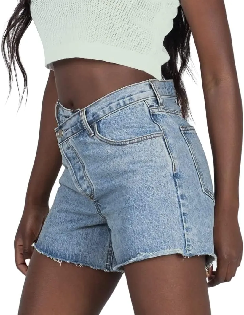 Genleck Womens Crossover Jean Shorts - Stretch High Waisted Trendy Denim Shorts Curvy Casual Summer Clothes