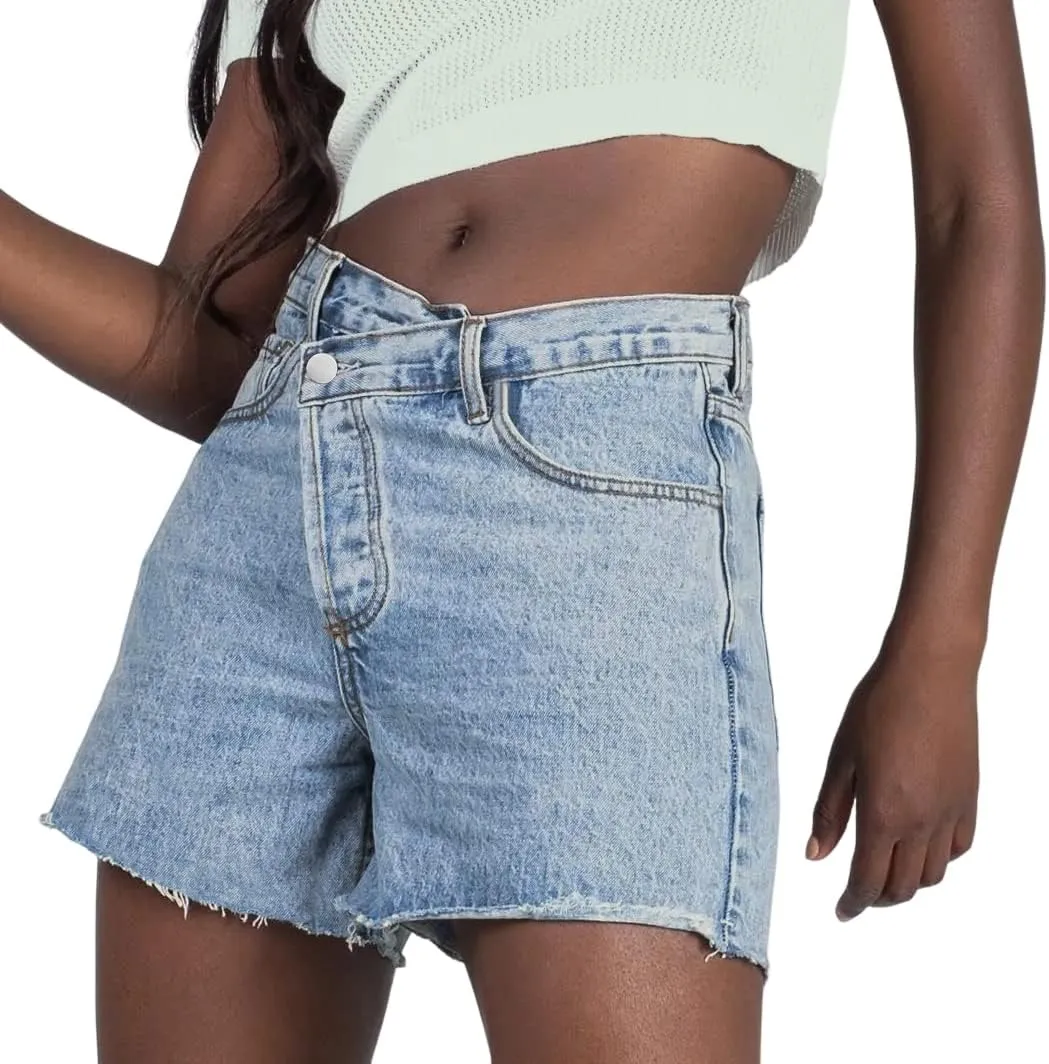 Genleck Womens Crossover Jean Shorts - Stretch High Waisted Trendy Denim Shorts Curvy Casual Summer Clothes