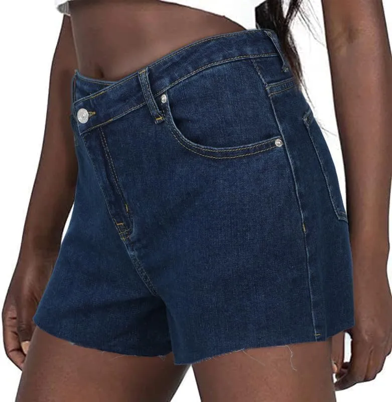 Genleck Womens Crossover Jean Shorts - Stretch High Waisted Trendy Denim Shorts Curvy Casual Summer Clothes