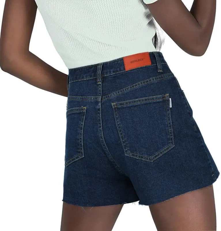 Genleck Womens Crossover Jean Shorts - Stretch High Waisted Trendy Denim Shorts Curvy Casual Summer Clothes