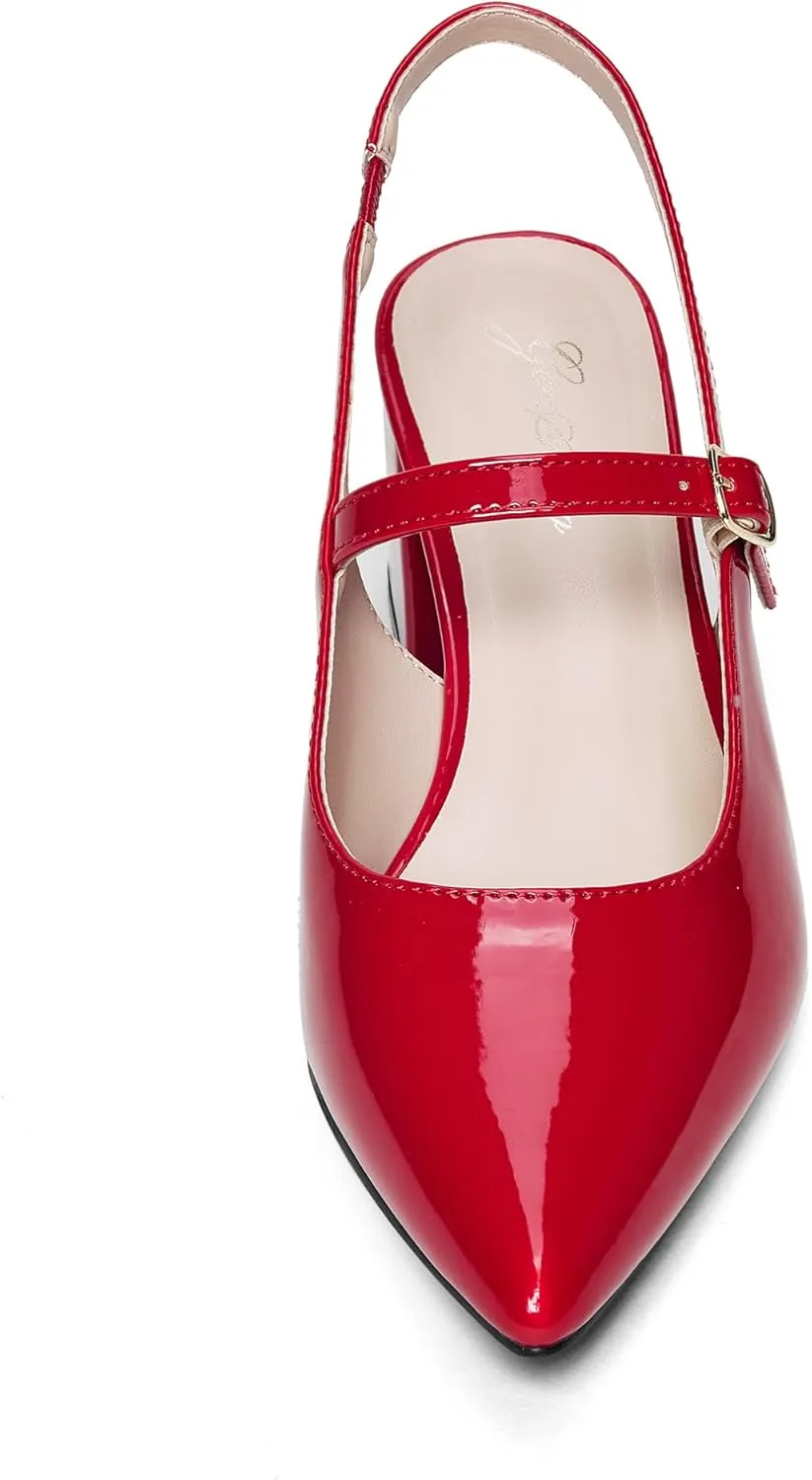 GENSHUO Women’s Slingback Chunky Heels 2.36 Inch Closed Pointed Toe Pumps Low Block Heels for Women Classic Comfort Party Daily Office Shoes