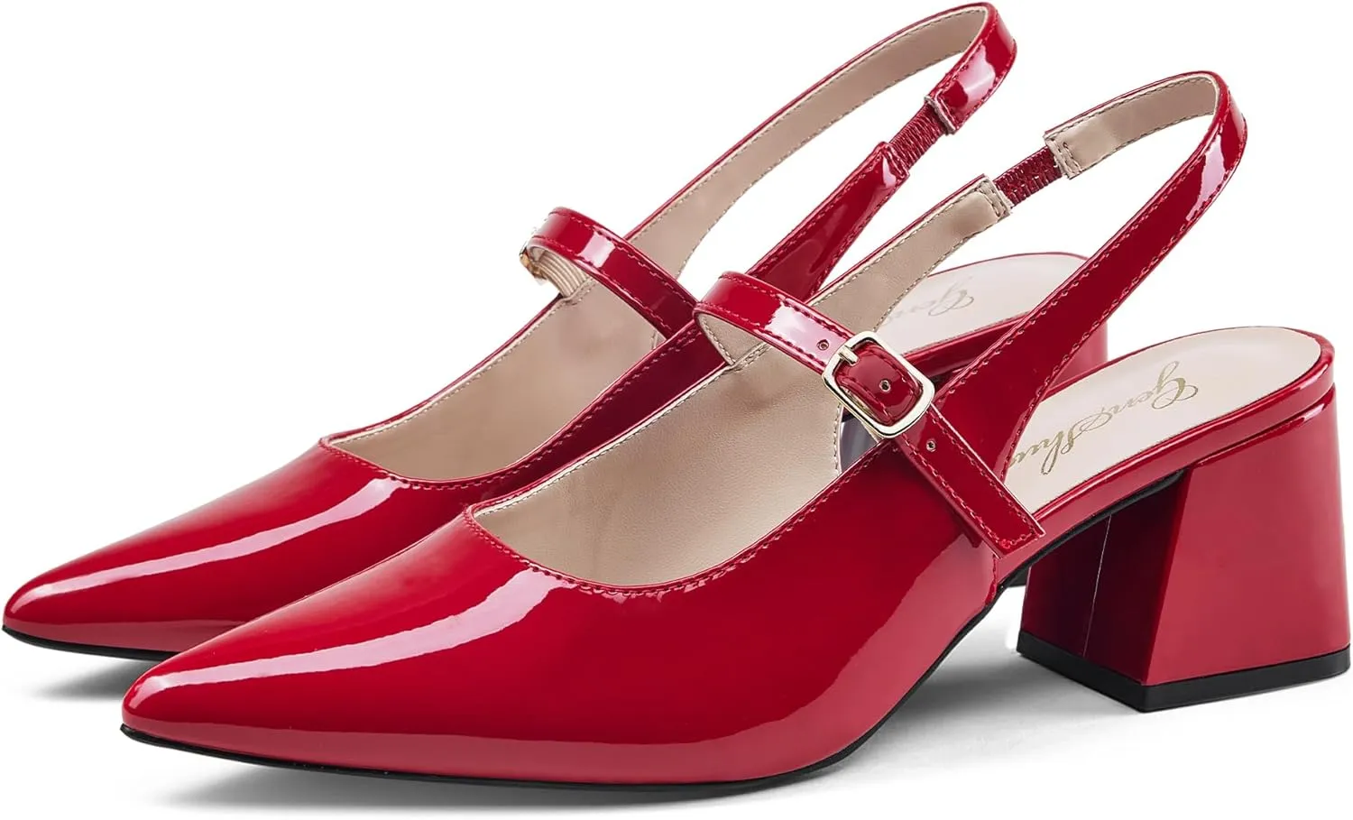GENSHUO Women’s Slingback Chunky Heels 2.36 Inch Closed Pointed Toe Pumps Low Block Heels for Women Classic Comfort Party Daily Office Shoes