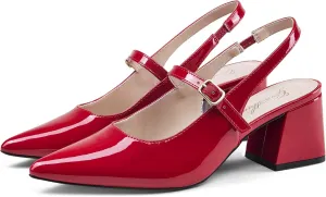GENSHUO Women’s Slingback Chunky Heels 2.36 Inch Closed Pointed Toe Pumps Low Block Heels for Women Classic Comfort Party Daily Office Shoes