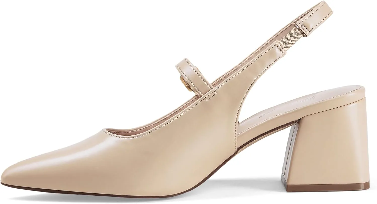 GENSHUO Women’s Slingback Chunky Heels 2.36 Inch Closed Pointed Toe Pumps Low Block Heels for Women Classic Comfort Party Daily Office Shoes