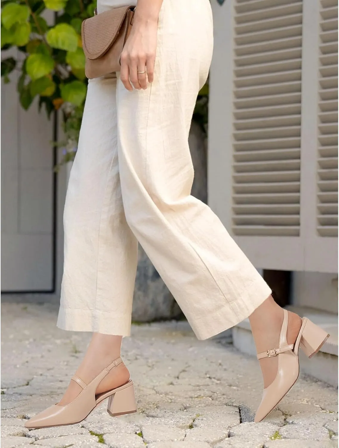 GENSHUO Women’s Slingback Chunky Heels 2.36 Inch Closed Pointed Toe Pumps Low Block Heels for Women Classic Comfort Party Daily Office Shoes