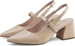 GENSHUO Women’s Slingback Chunky Heels 2.36 Inch Closed Pointed Toe Pumps Low Block Heels for Women Classic Comfort Party Daily Office Shoes