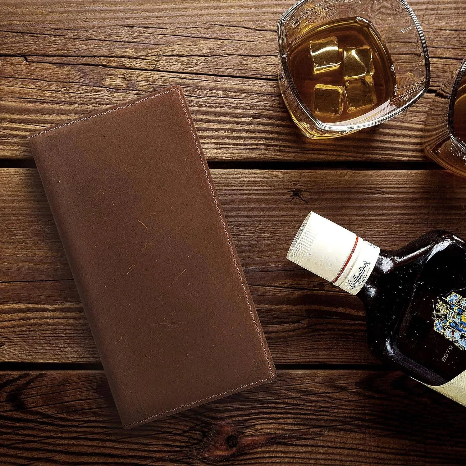 Genuine Leather Bifold Long Wallets for Men - Brown