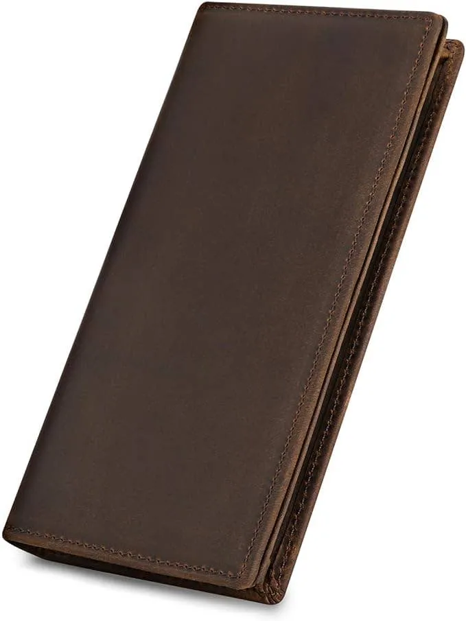 Genuine Leather Bifold Long Wallets for Men - Brown