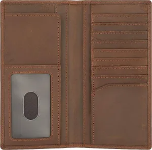 Genuine Leather Bifold Long Wallets for Men - Brown