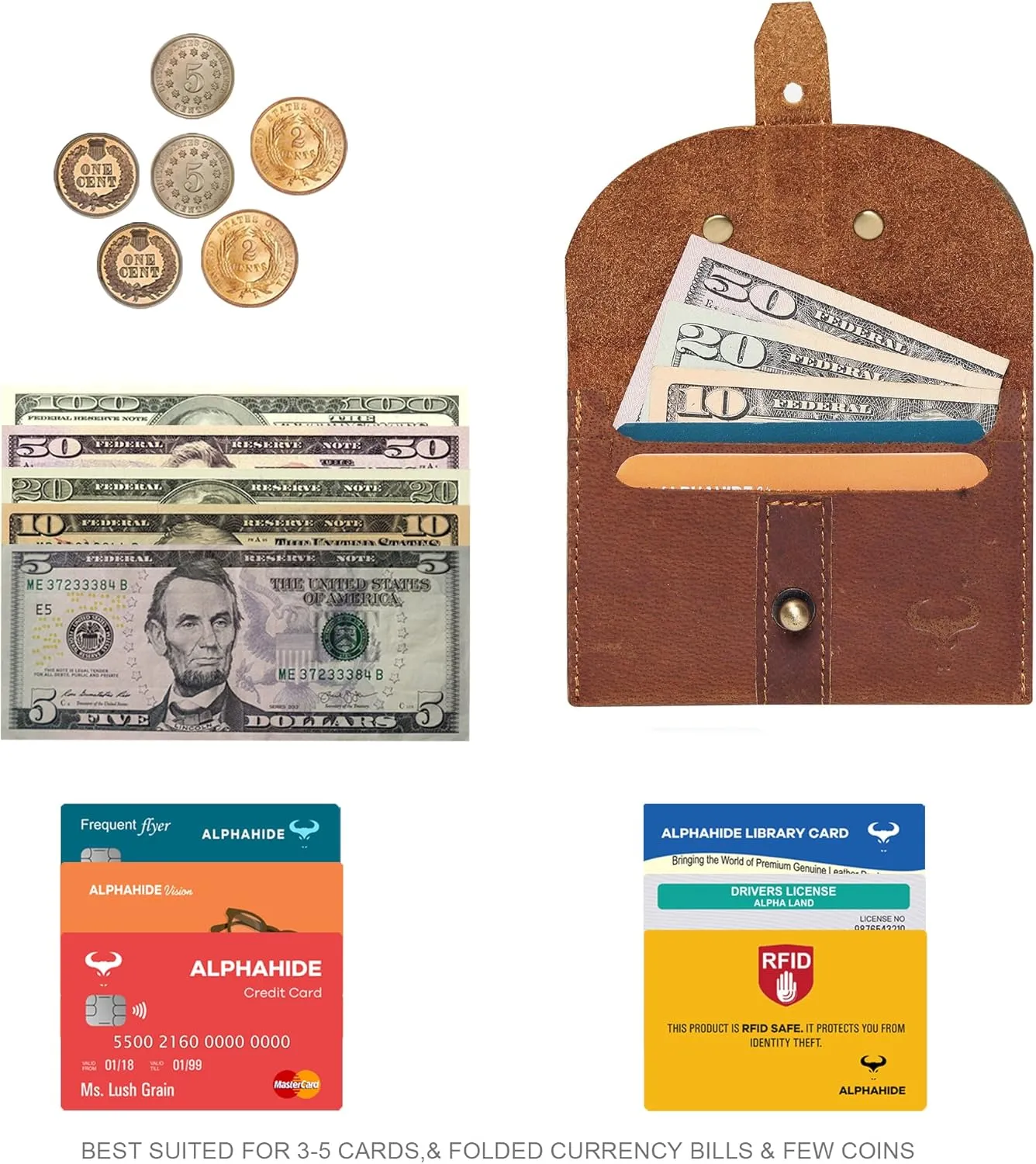 Genuine Leather Credit Card Holder - Thin ID Holder - Front Pocket Wallet - Slim Pouch - RFID Blocking
