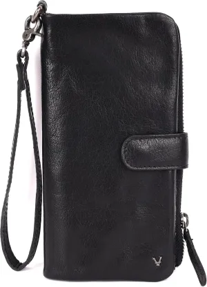 Genuine Leather Wallets for Women, Small Wallet for Ladies Zipper Coin Purse Credit Card Holder with detachable wristlet (Black)