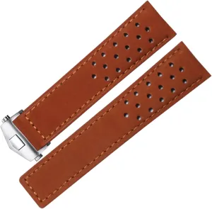 Genuine Leather Watchband for TAG Heuer Watch Strap Folding Buckle 20mm 22mm Cow Leather WatchBands (Color : Red Brown-Silver, Size : 22mm)