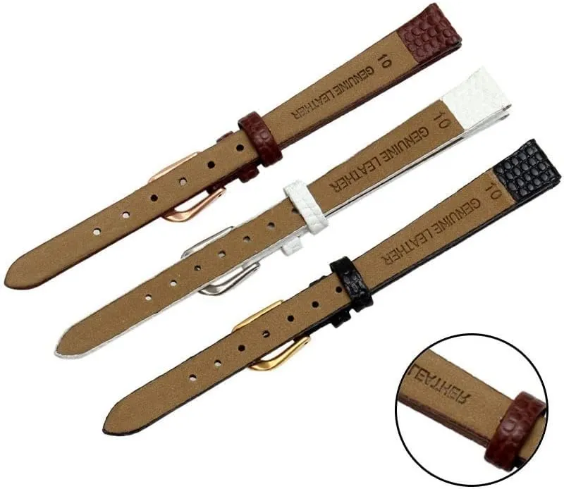 Genuine Leather Watchband Womens Bracelet 6mm 8mm 10mm 12mm Lizards Leather Watch Strap Small wristwatches Belt Pin Buckle (Color : Black Rose Buckle, Size : 8mm)
