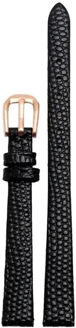 Genuine Leather Watchband Womens Bracelet 6mm 8mm 10mm 12mm Lizards Leather Watch Strap Small wristwatches Belt Pin Buckle (Color : Black Rose Buckle, Size : 8mm)