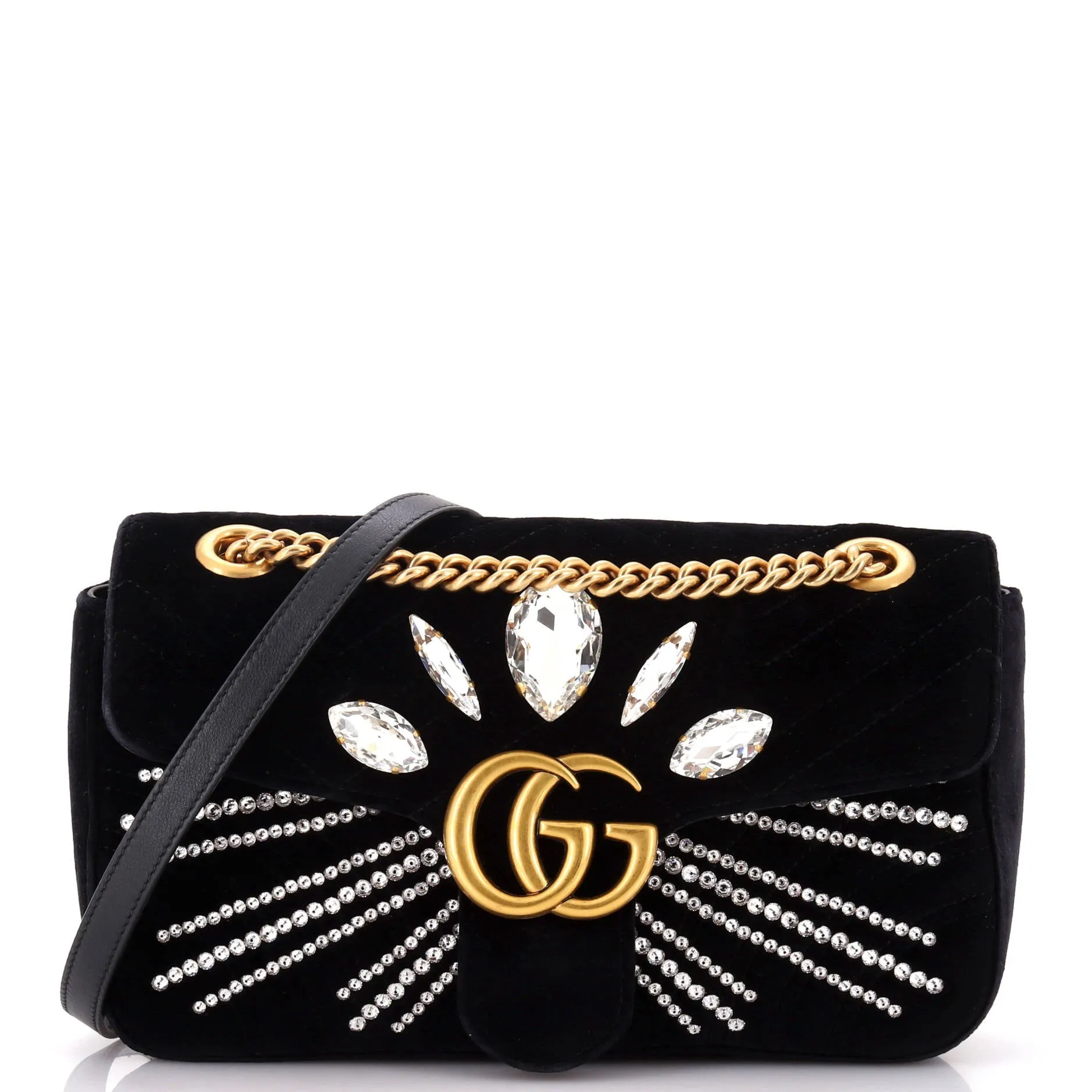 GG Marmont Flap Bag Crystal Embellished Matelasse Velvet Medium