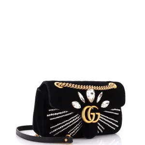 GG Marmont Flap Bag Crystal Embellished Matelasse Velvet Medium