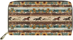 GIFTPUZZ Aztec Horse Wallets Women Travel Shopping Clutch Purse Lady Zip Around Money Organizer with Card Slots & Zipper Coin Pocket Western Wallets for Women Waterproof