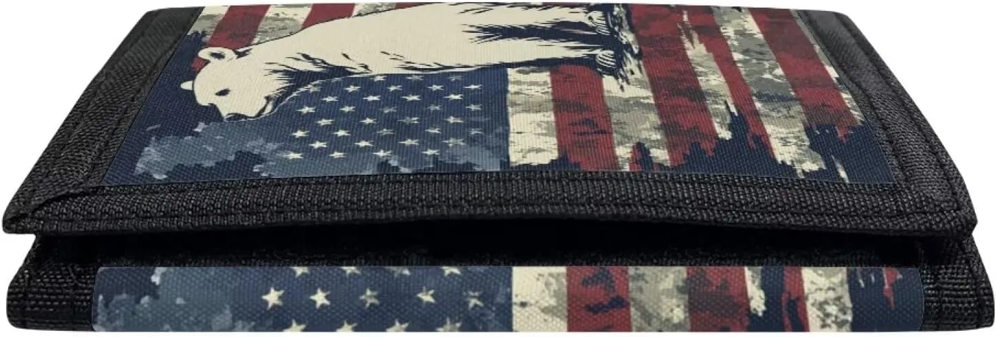 GIFTPUZZ Children Wallets for Boys American Flag with Bear Wallets for Teens Toddler Trifold Cook Wallet for Boys with Card Holders Kids Gift