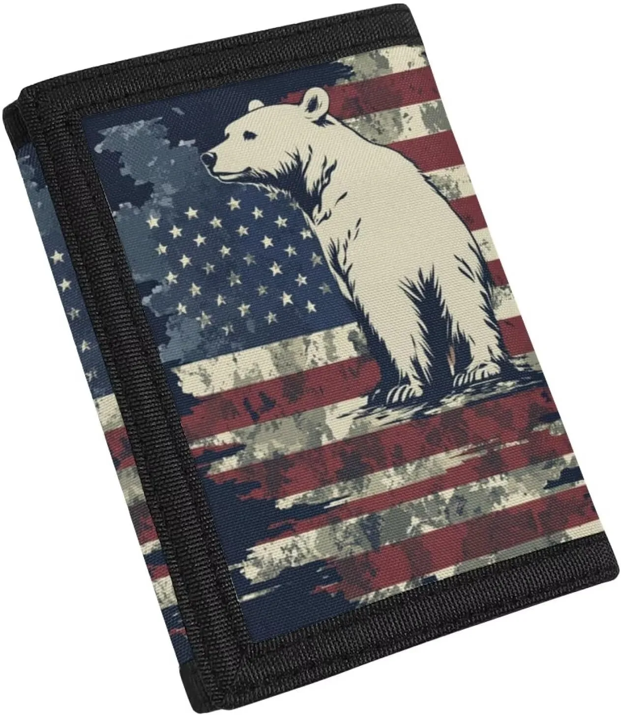 GIFTPUZZ Children Wallets for Boys American Flag with Bear Wallets for Teens Toddler Trifold Cook Wallet for Boys with Card Holders Kids Gift