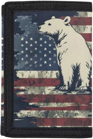 GIFTPUZZ Children Wallets for Boys American Flag with Bear Wallets for Teens Toddler Trifold Cook Wallet for Boys with Card Holders Kids Gift