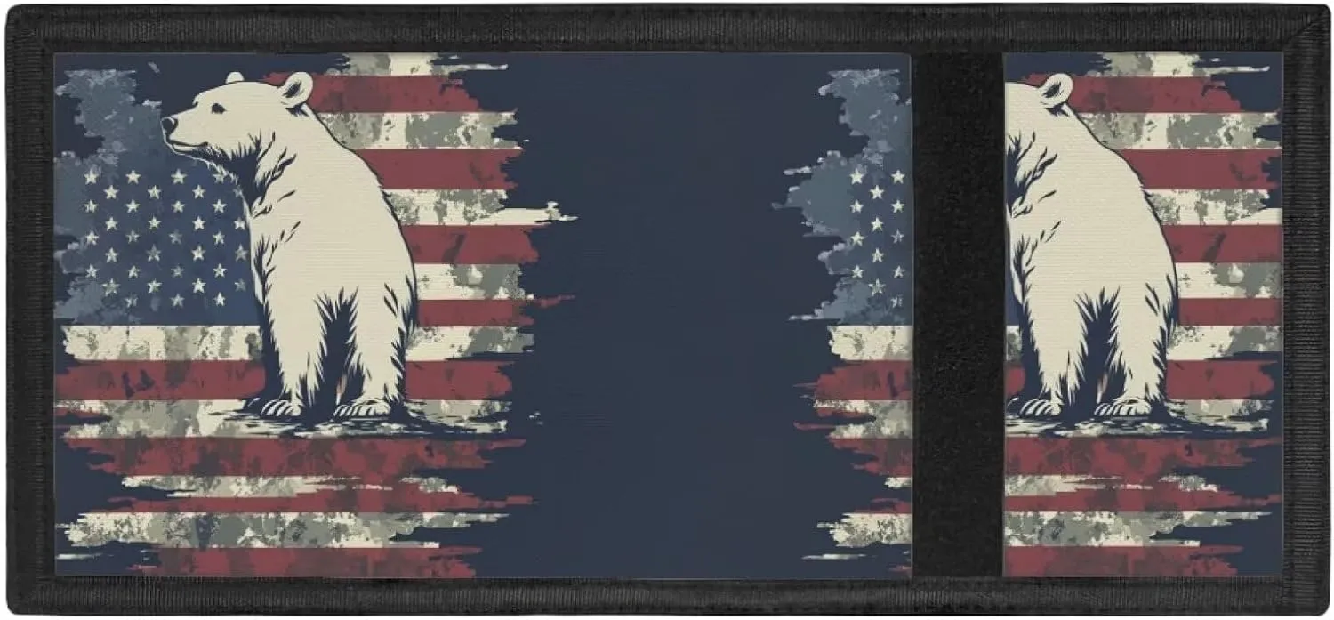 GIFTPUZZ Children Wallets for Boys American Flag with Bear Wallets for Teens Toddler Trifold Cook Wallet for Boys with Card Holders Kids Gift
