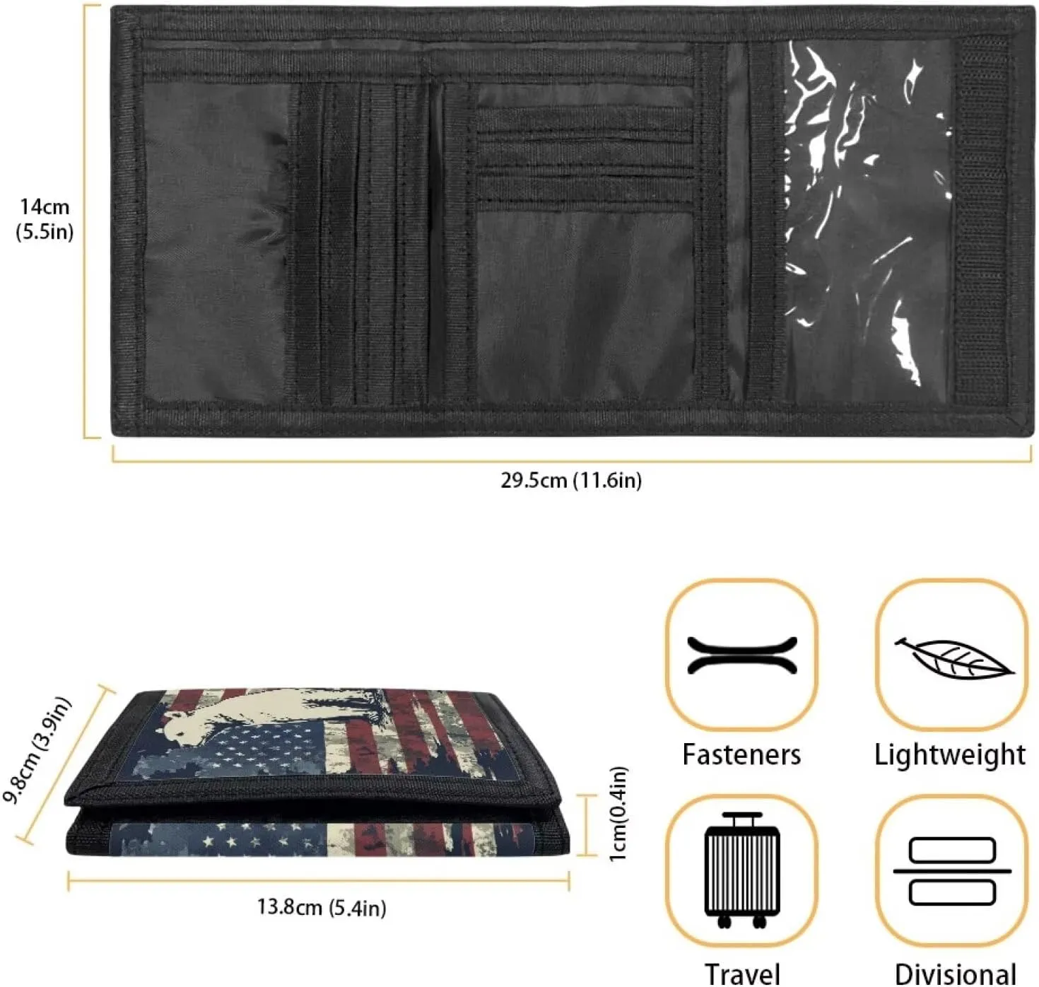 GIFTPUZZ Children Wallets for Boys American Flag with Bear Wallets for Teens Toddler Trifold Cook Wallet for Boys with Card Holders Kids Gift