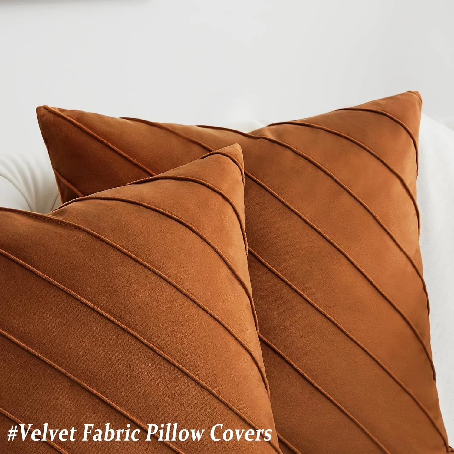 GIGIZAZA Decorative Velvet Pillow Covers 18x18, Set of 2 Burnt Orange Sofa Couch Throw Pillows Covers Cases, Living Room Square Cushion Accent Stripe Covers
