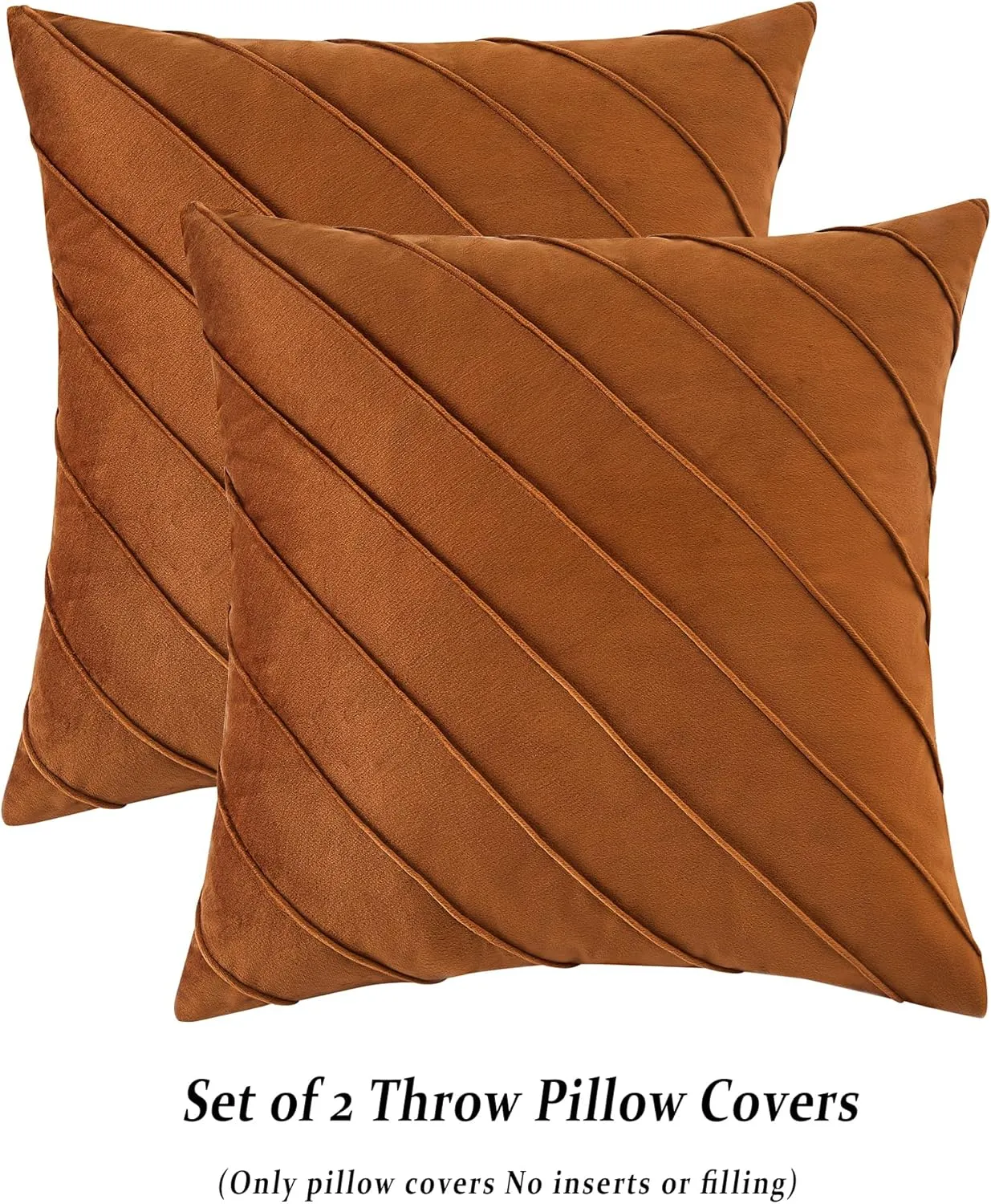 GIGIZAZA Decorative Velvet Pillow Covers 18x18, Set of 2 Burnt Orange Sofa Couch Throw Pillows Covers Cases, Living Room Square Cushion Accent Stripe Covers