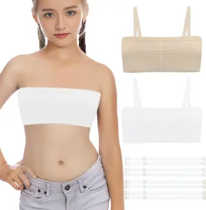 Girl Clear Straps Bandeau Bra, Seamless Girls Nude Multifunction Bras Strapless Cropped Sports Bralette Crop Top