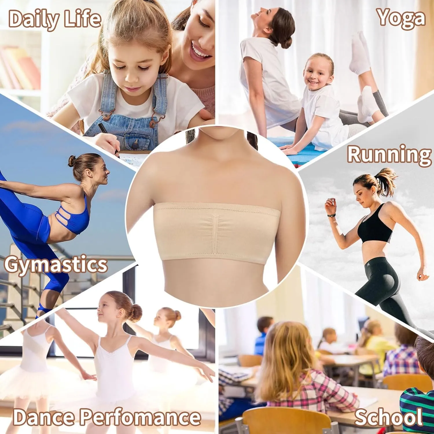 Girl Clear Straps Bandeau Bra, Seamless Girls Nude Multifunction Bras Strapless Cropped Sports Bralette Crop Top