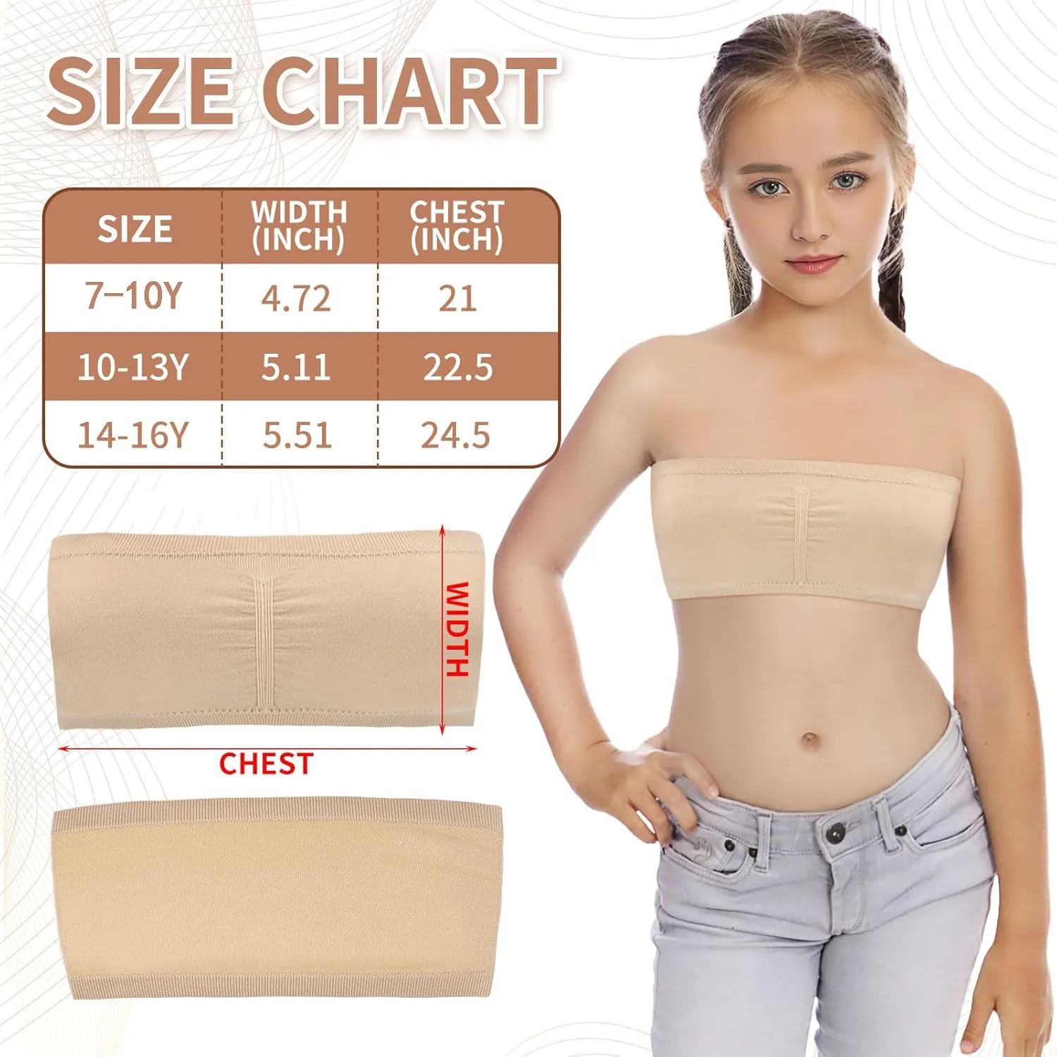 Girl Clear Straps Bandeau Bra, Seamless Girls Nude Multifunction Bras Strapless Cropped Sports Bralette Crop Top