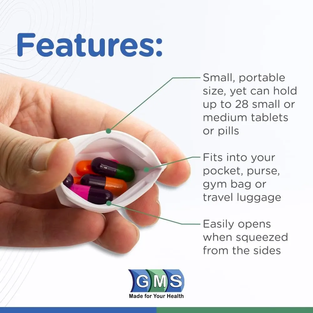 GMS Squeezable Pocket Pill Case - Small, Lightweight Pill Organizer Ideal for Travel - Holds Medicines Securely - Sturdy Design with Easy Fuss-Free Access - Pocket Sized & Discreet - 2 Pack