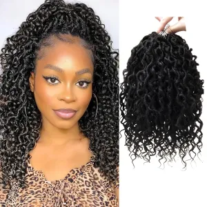 Goddess Locs Crochet Hair 10Inch 8Packs Pre-looped Short River Locs Curly Faux locs Crochet Hair Hippie Locs Bohemian Locs Crochet Braids (1B, 10inch(Pack of 8))