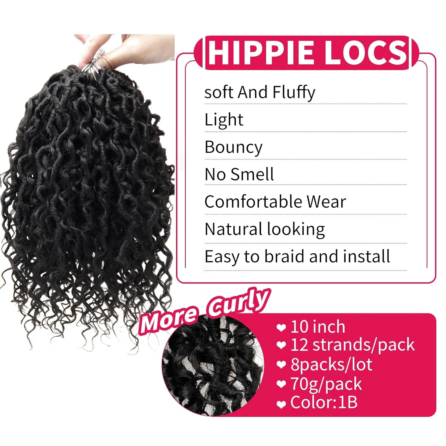 Goddess Locs Crochet Hair 10Inch 8Packs Pre-looped Short River Locs Curly Faux locs Crochet Hair Hippie Locs Bohemian Locs Crochet Braids (1B, 10inch(Pack of 8))