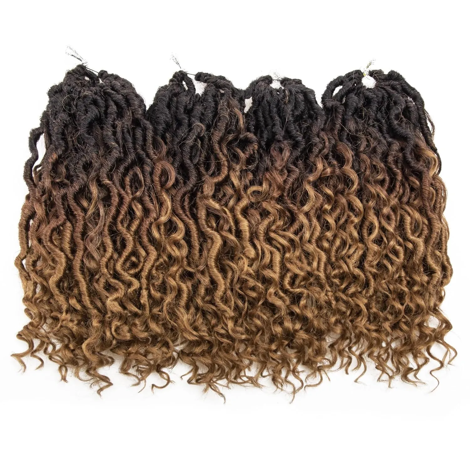 Goddess Locs Crochet Hair 12Inch Crochet Locs,Boho Faux Locs With Curly Ends River Hippie Locs Bohemian Locs Crochet Braids for Black Women 4Packs(1B/30/27, 12inch)