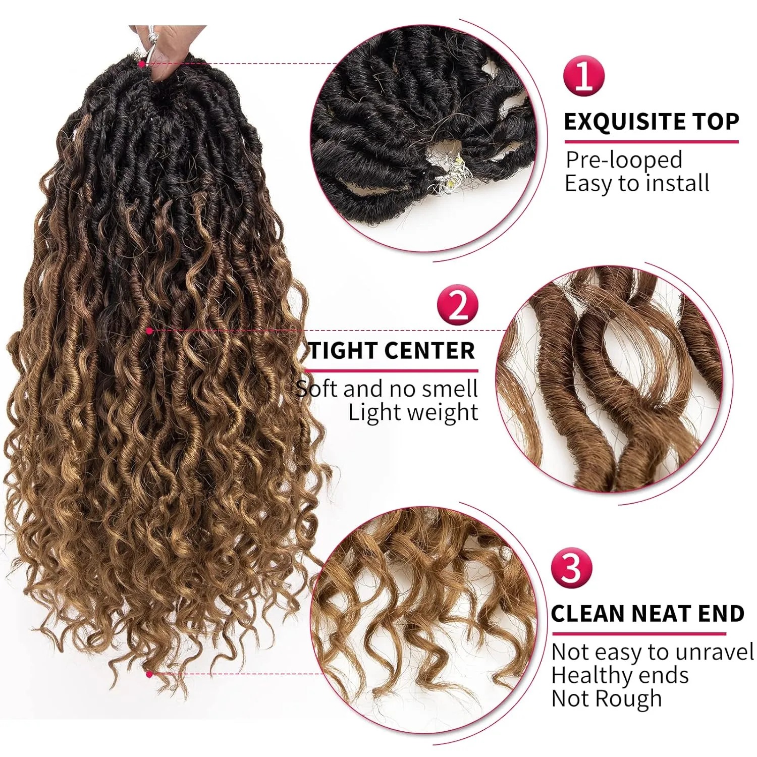 Goddess Locs Crochet Hair 12Inch Crochet Locs,Boho Faux Locs With Curly Ends River Hippie Locs Bohemian Locs Crochet Braids for Black Women 4Packs(1B/30/27, 12inch)