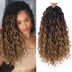 Goddess Locs Crochet Hair 12Inch Crochet Locs,Boho Faux Locs With Curly Ends River Hippie Locs Bohemian Locs Crochet Braids for Black Women 4Packs(1B/30/27, 12inch)