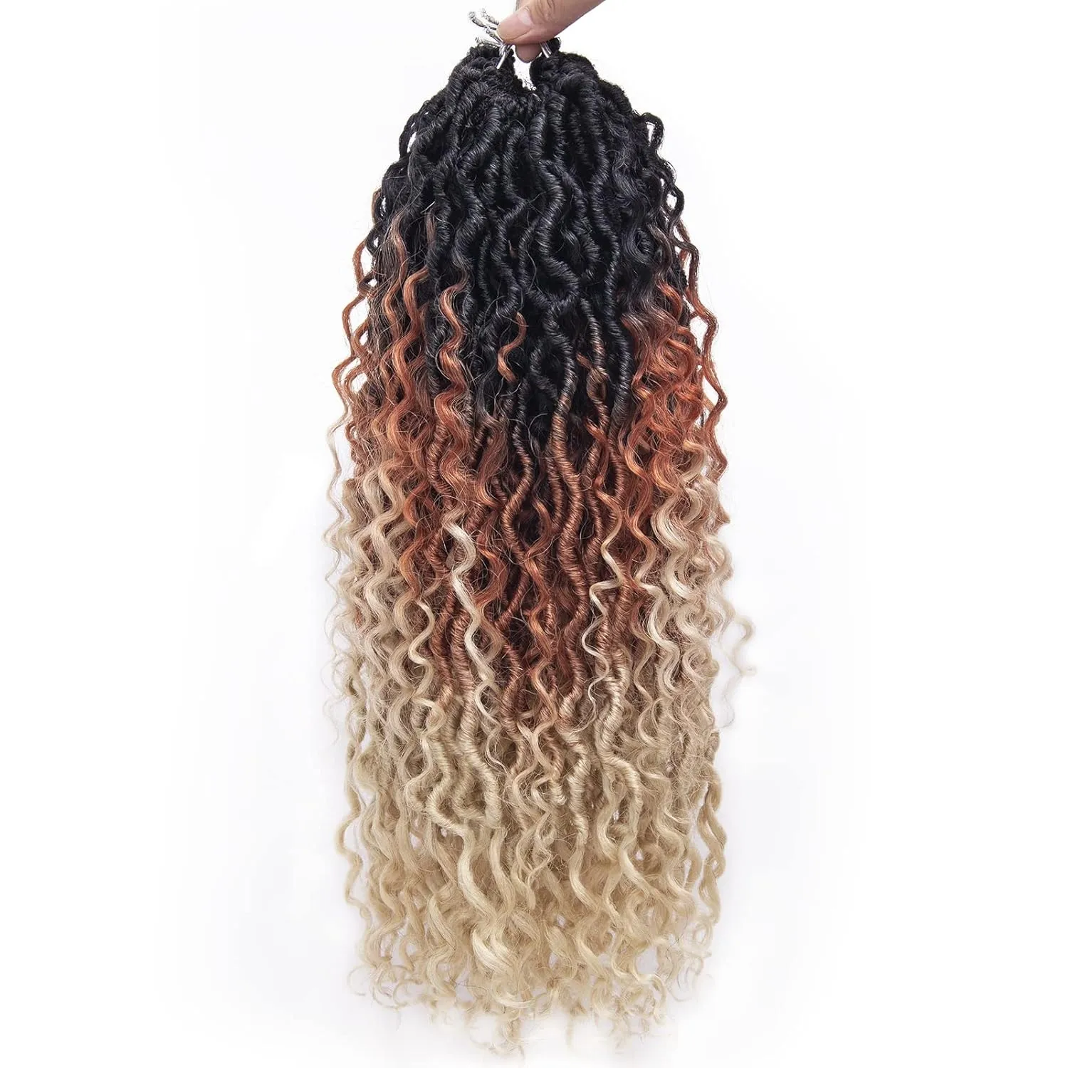Goddess Locs Crochet Hair 18Inch Curly Faux Locs Crochet Hair River Locs Hippie Locs Pre Looped Crochet Braids Bohemian Locs Crochet Hair for Black Women (1B/30/613, 18inch)