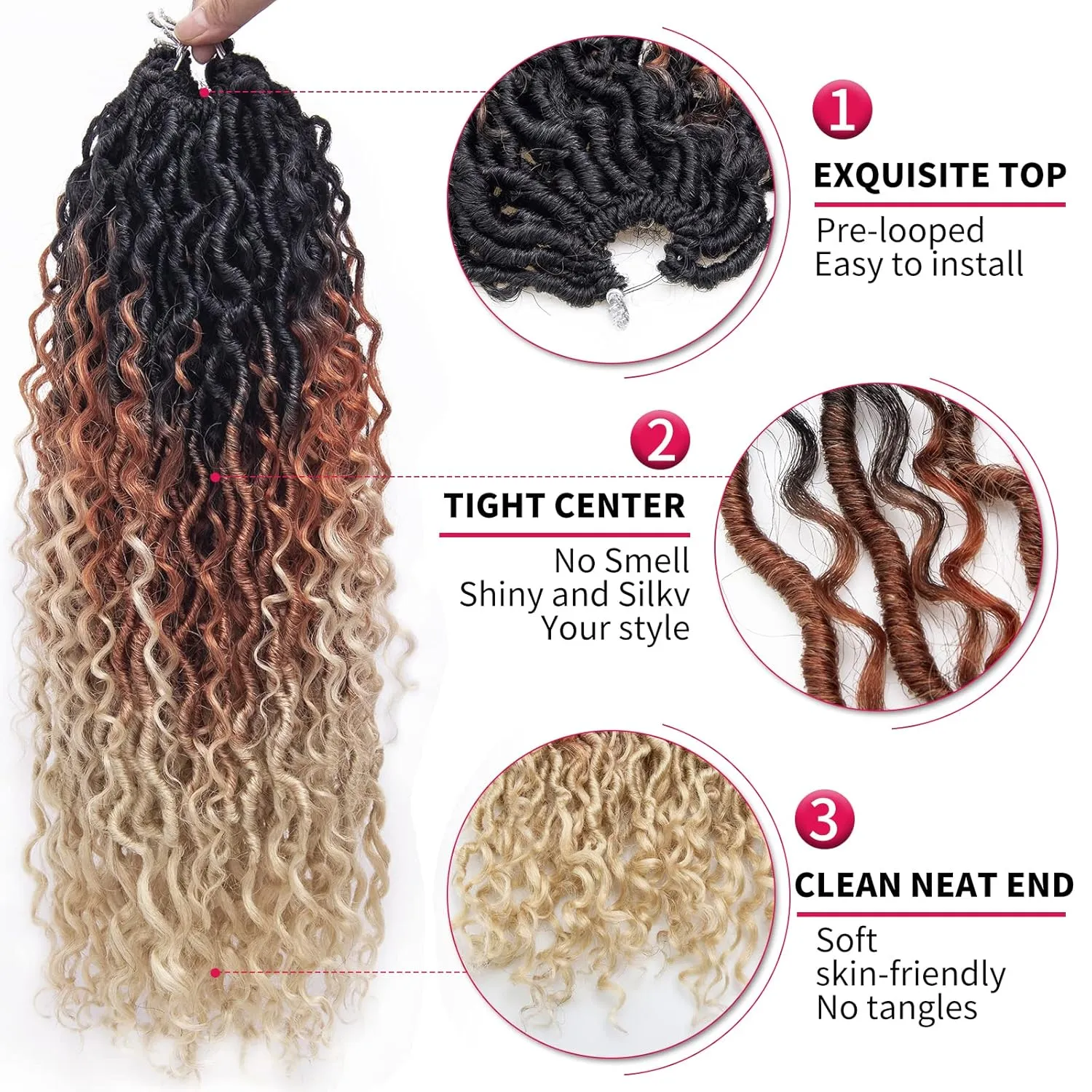 Goddess Locs Crochet Hair 18Inch Curly Faux Locs Crochet Hair River Locs Hippie Locs Pre Looped Crochet Braids Bohemian Locs Crochet Hair for Black Women (1B/30/613, 18inch)