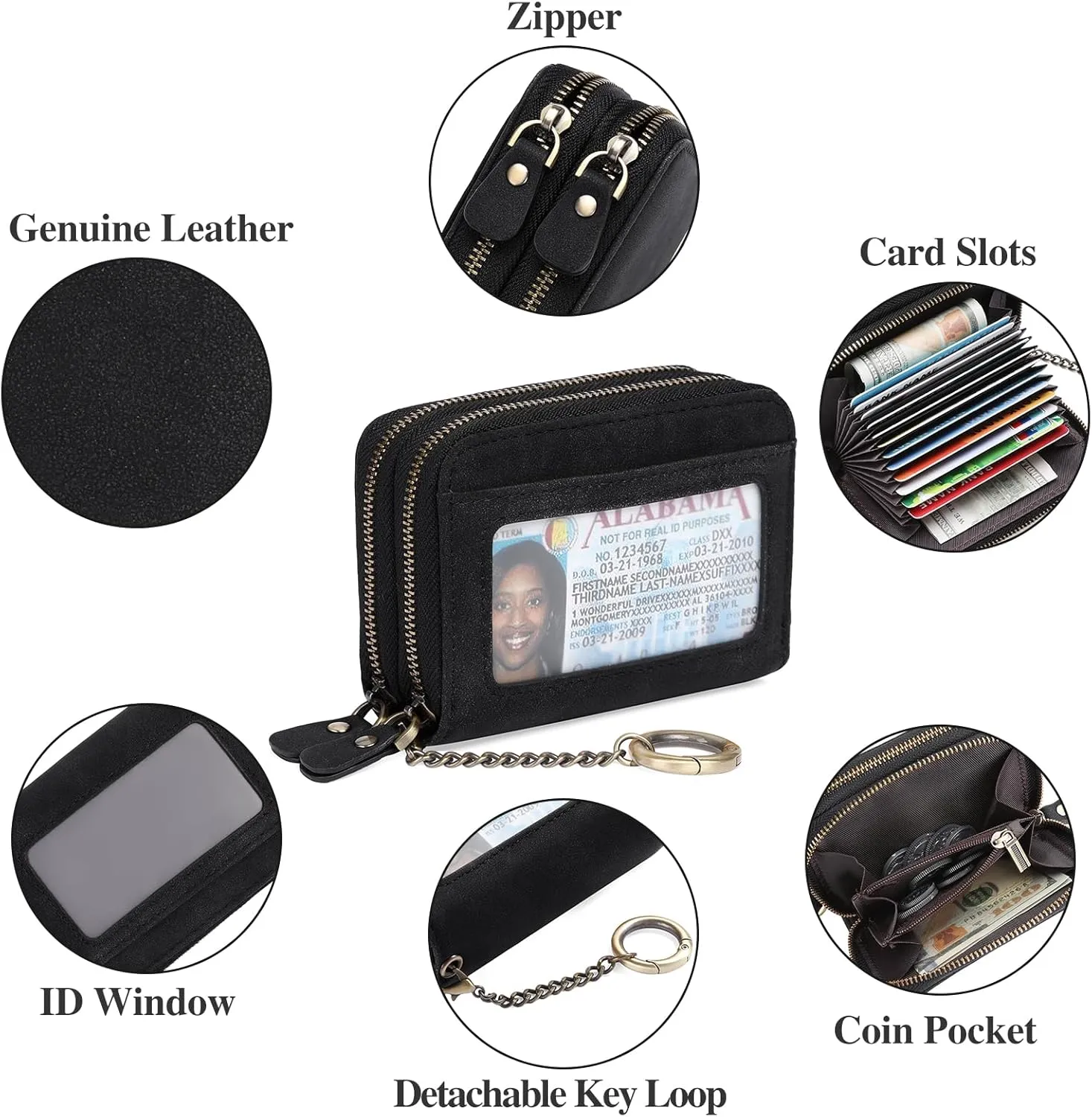 GOIACII Credit Card Holder Wallet for Women RFID Blocking Small Genuine Leather Card Case Wallet with Keychain