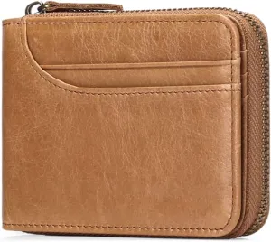 GOIACII Wallets for Men Genuine Leather Front Pocket Wallet RFID Zip Around Bifold Credit Card Holder