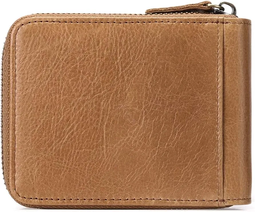 GOIACII Wallets for Men Genuine Leather Front Pocket Wallet RFID Zip Around Bifold Credit Card Holder