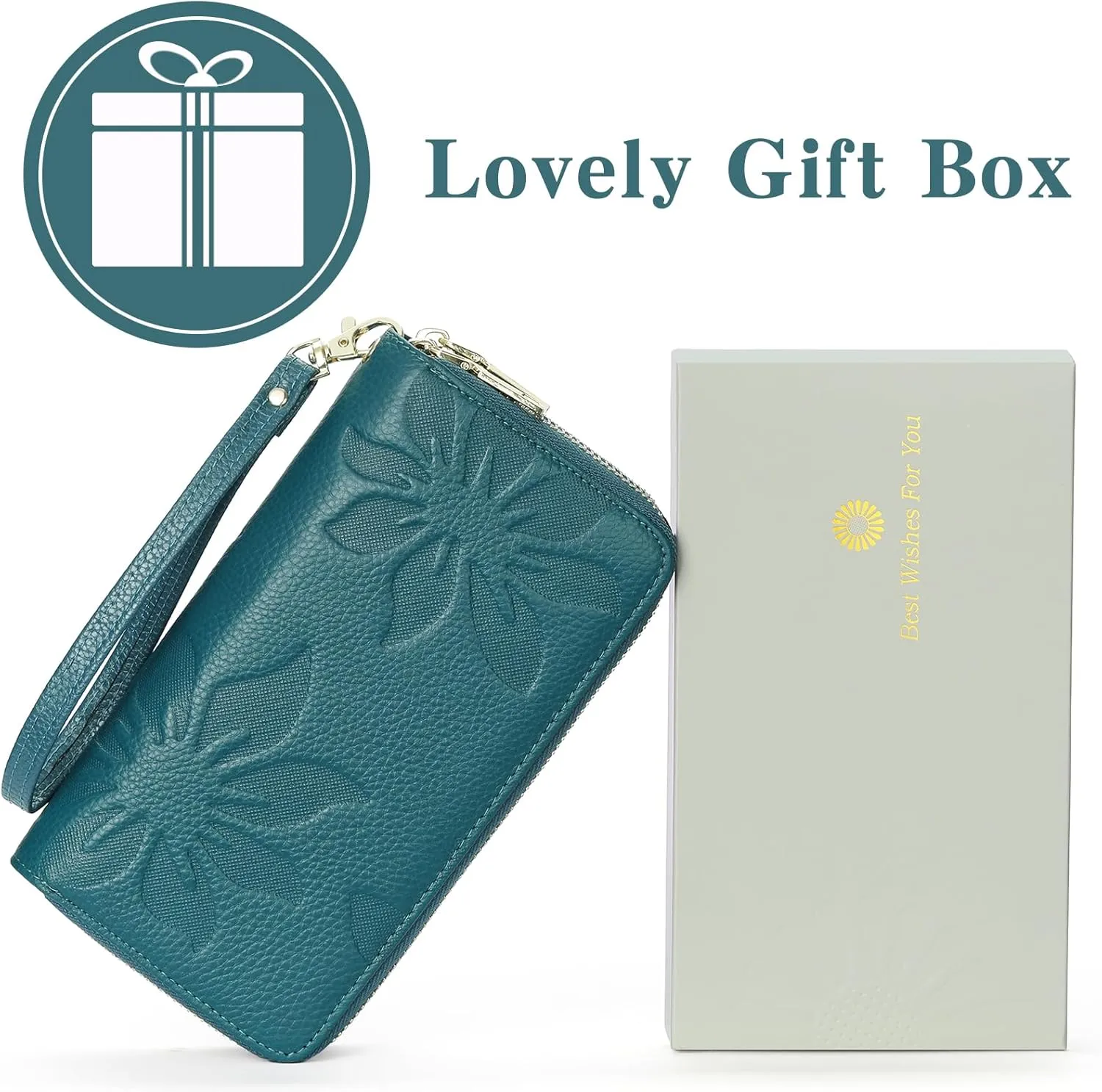 GOIACII Women's Wallet Large Capacity Double Zip Ladies Card Phone Holder RFID Blocking Wristlet Leather