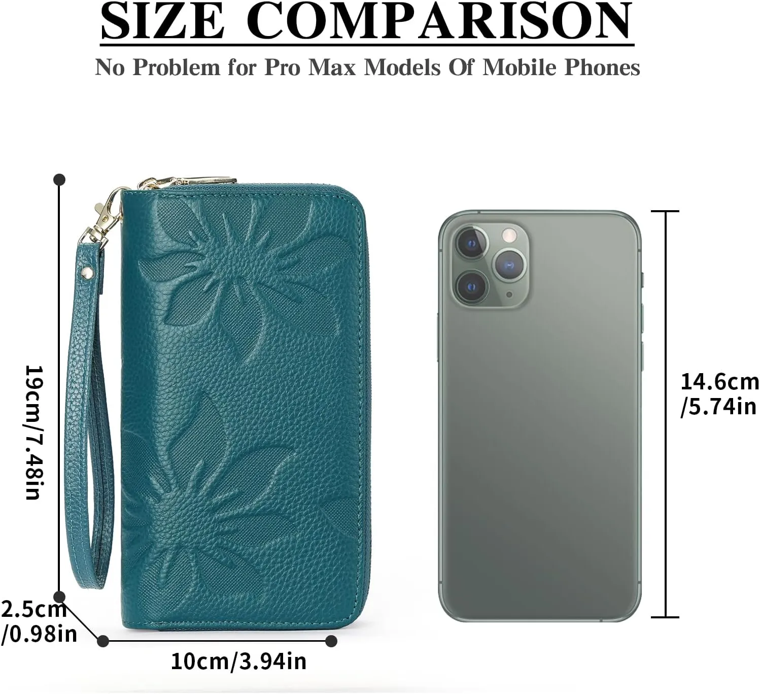 GOIACII Women's Wallet Large Capacity Double Zip Ladies Card Phone Holder RFID Blocking Wristlet Leather