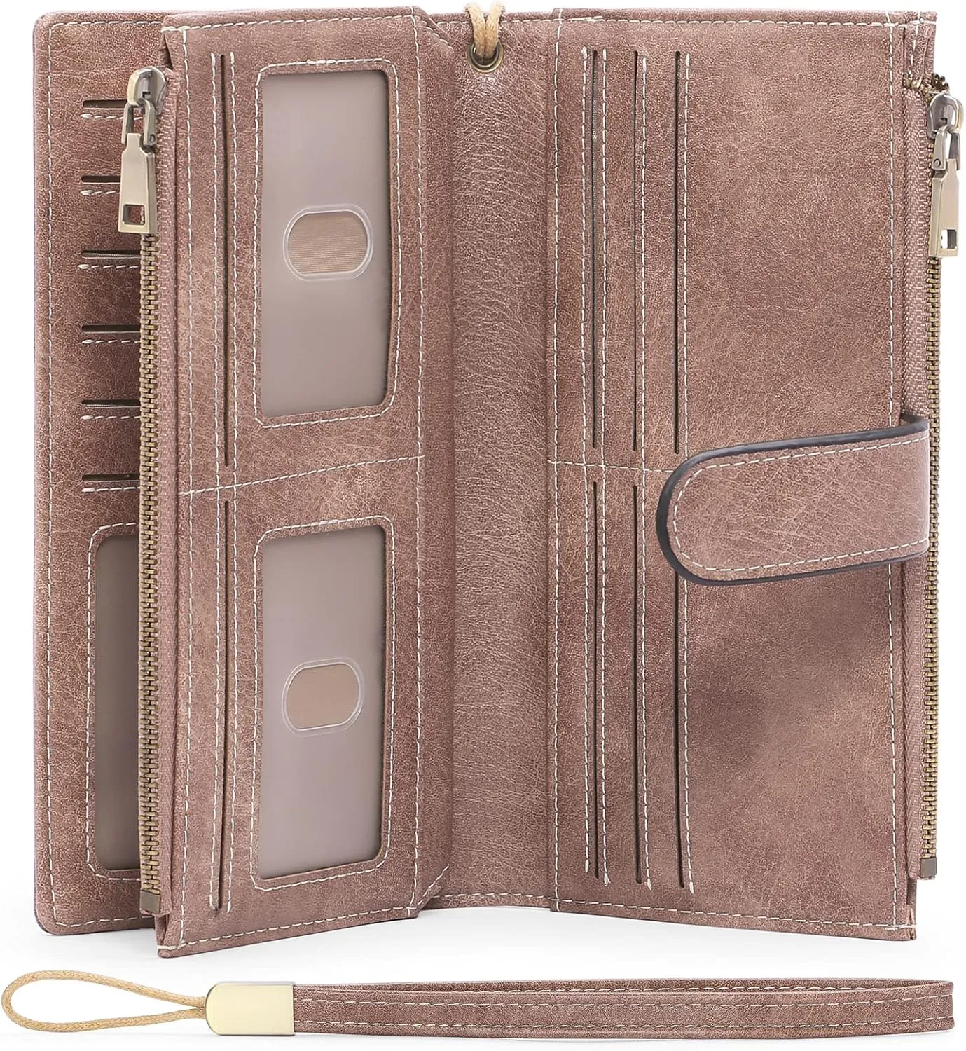 GOIACII Womens Wallets Large Capacity Credit Card Holder Rfid Wallet Women Double Zipper Pocket Leather Bifold Ladies Wristlet Clutch Wallet